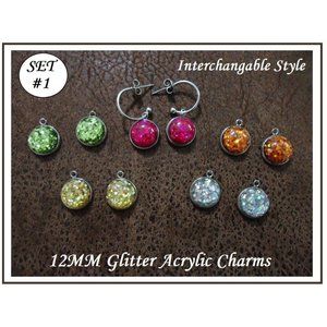 5/$20 Crystal Glitter Acrylic Interchangeable Charm Earrings-5 Pairs in Set